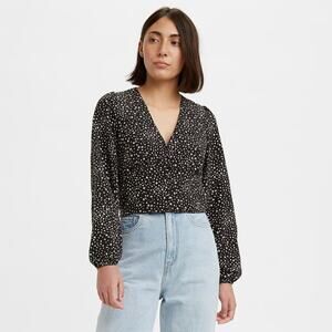 LEVI'S | Plus Size Sophia Puff Sleeve Black Floral Cropped Top | XXL